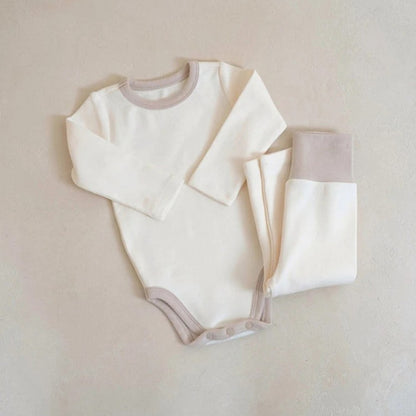Baby Kids Long Sleeves Color Patchwork Bodysuit and Pants 2-piece Clothing Set