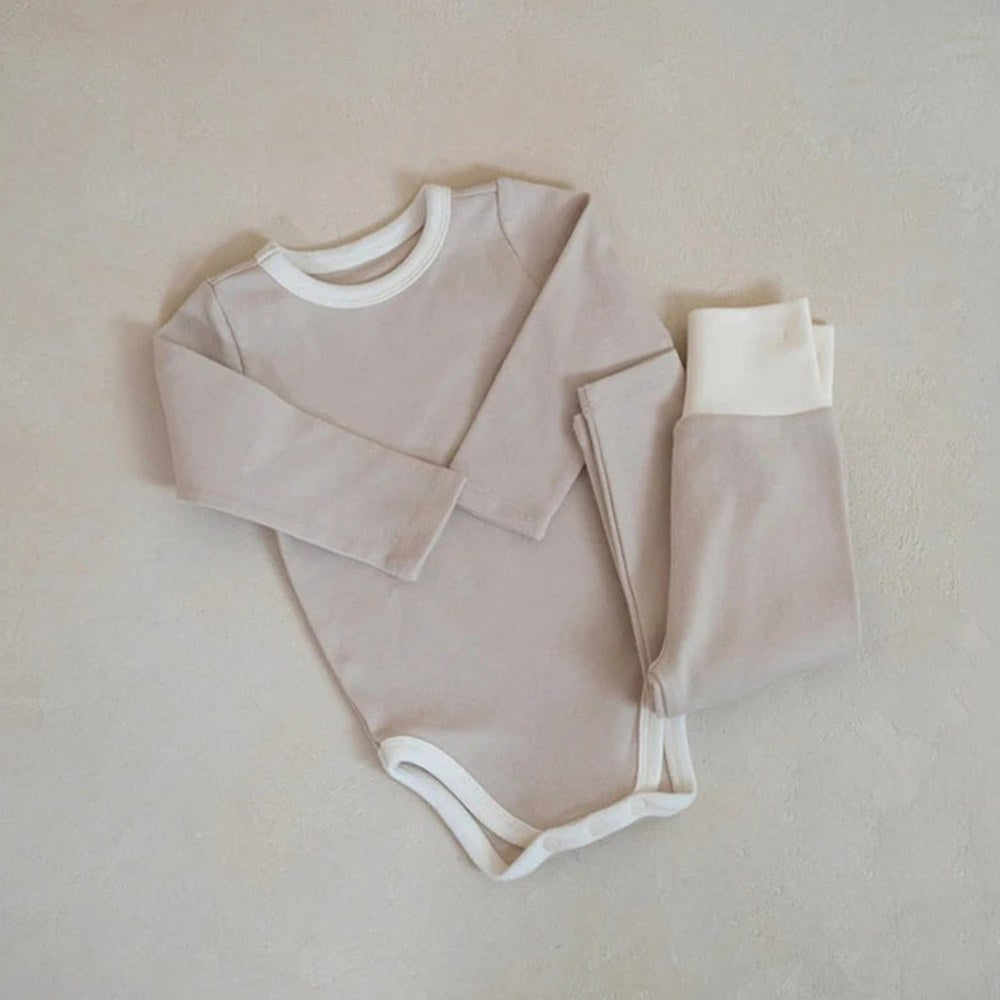 Baby Kids Long Sleeves Color Patchwork Bodysuit and Pants 2-piece Clothing Set