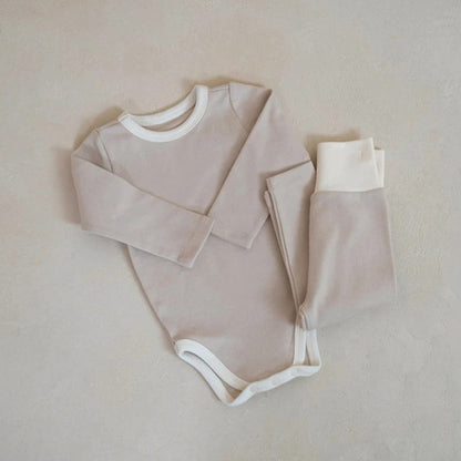 Baby Kids Long Sleeves Color Patchwork Bodysuit and Pants 2-piece Clothing Set