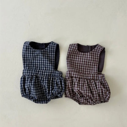 Baby Kids Plaid Sleeveless Wear-Outside Bodysuit Vest