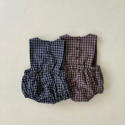 Baby Kids Plaid Sleeveless Wear-Outside Bodysuit Vest