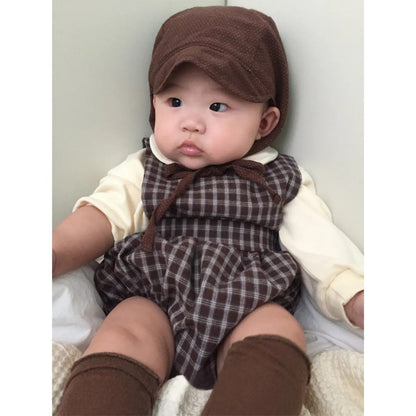 Baby Kids Plaid Sleeveless Wear-Outside Bodysuit Vest