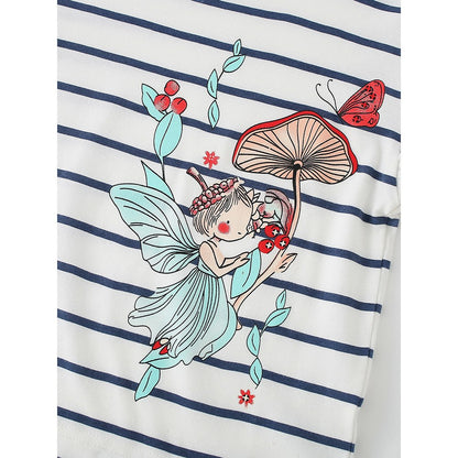 Kids Girls Cartoon and Striped Pattern Crew Neck Long Sleeves Top