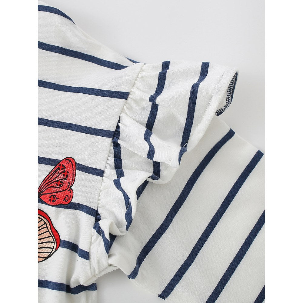 Kids Girls Cartoon and Striped Pattern Crew Neck Long Sleeves Top