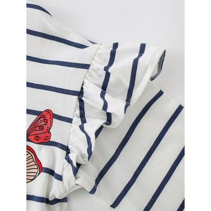 Kids Girls Cartoon and Striped Pattern Crew Neck Long Sleeves Top