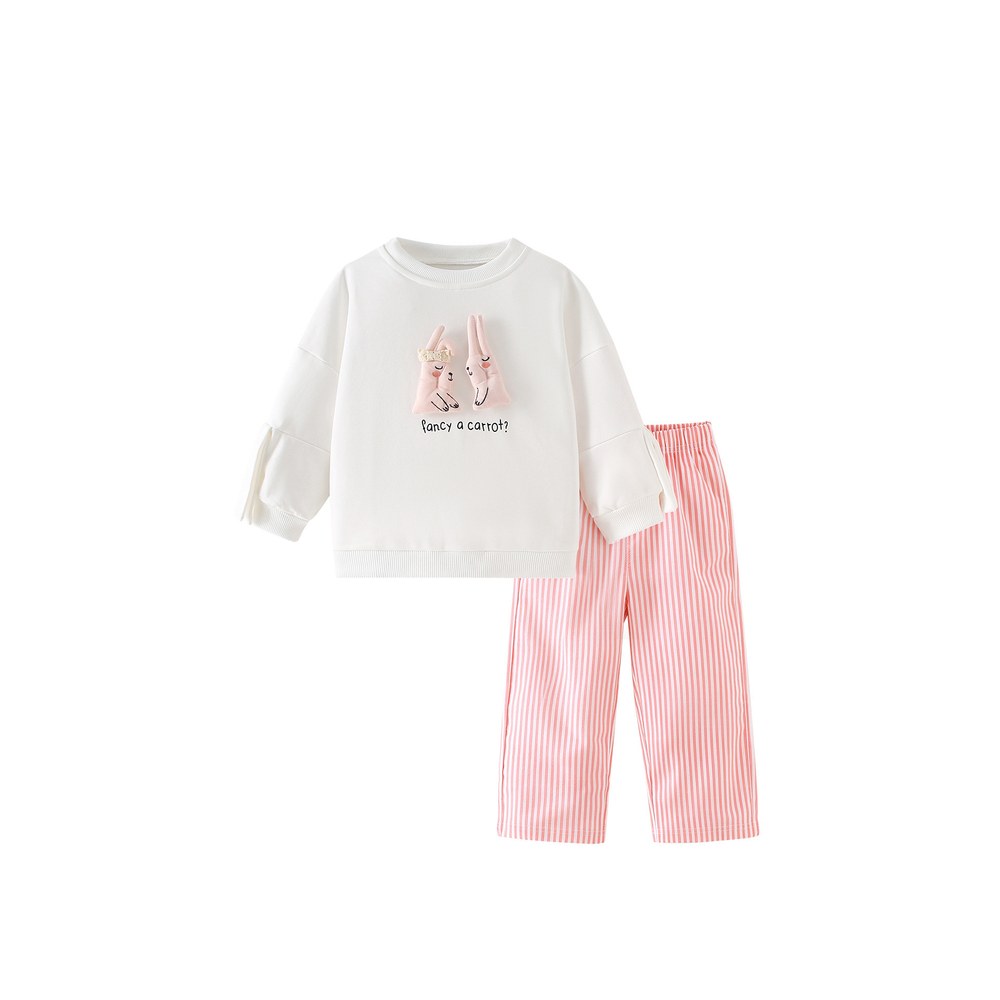 Baby Kids Girls Cartoon Pattern Long Sleeves Sweatshirt and Striped Pants 2-piece Clothing Set