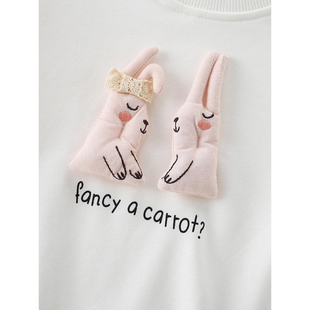 Baby Kids Girls Cartoon Pattern Long Sleeves Sweatshirt and Striped Pants 2-piece Clothing Set