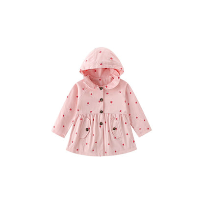 Girls' Hearts Pattern Hooded Coat