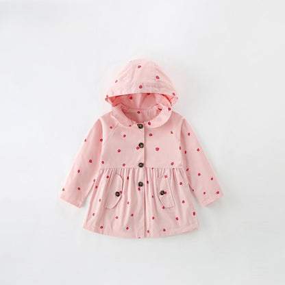 Girls' Hearts Pattern Hooded Coat