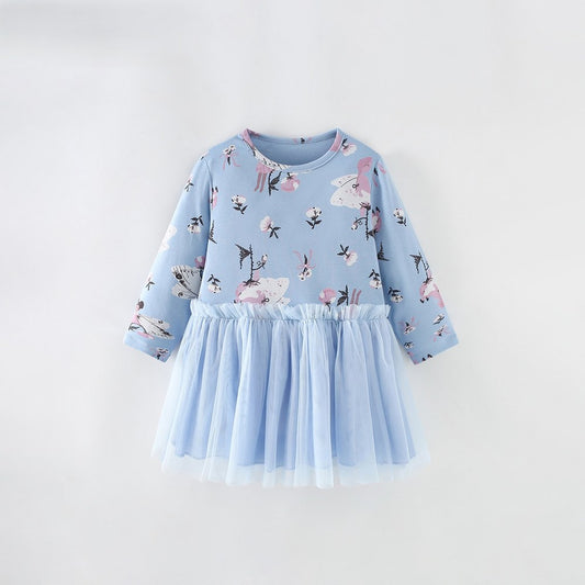 Baby Kids Girls Princess Floral Pattern Long Sleeves Tulle Dress
