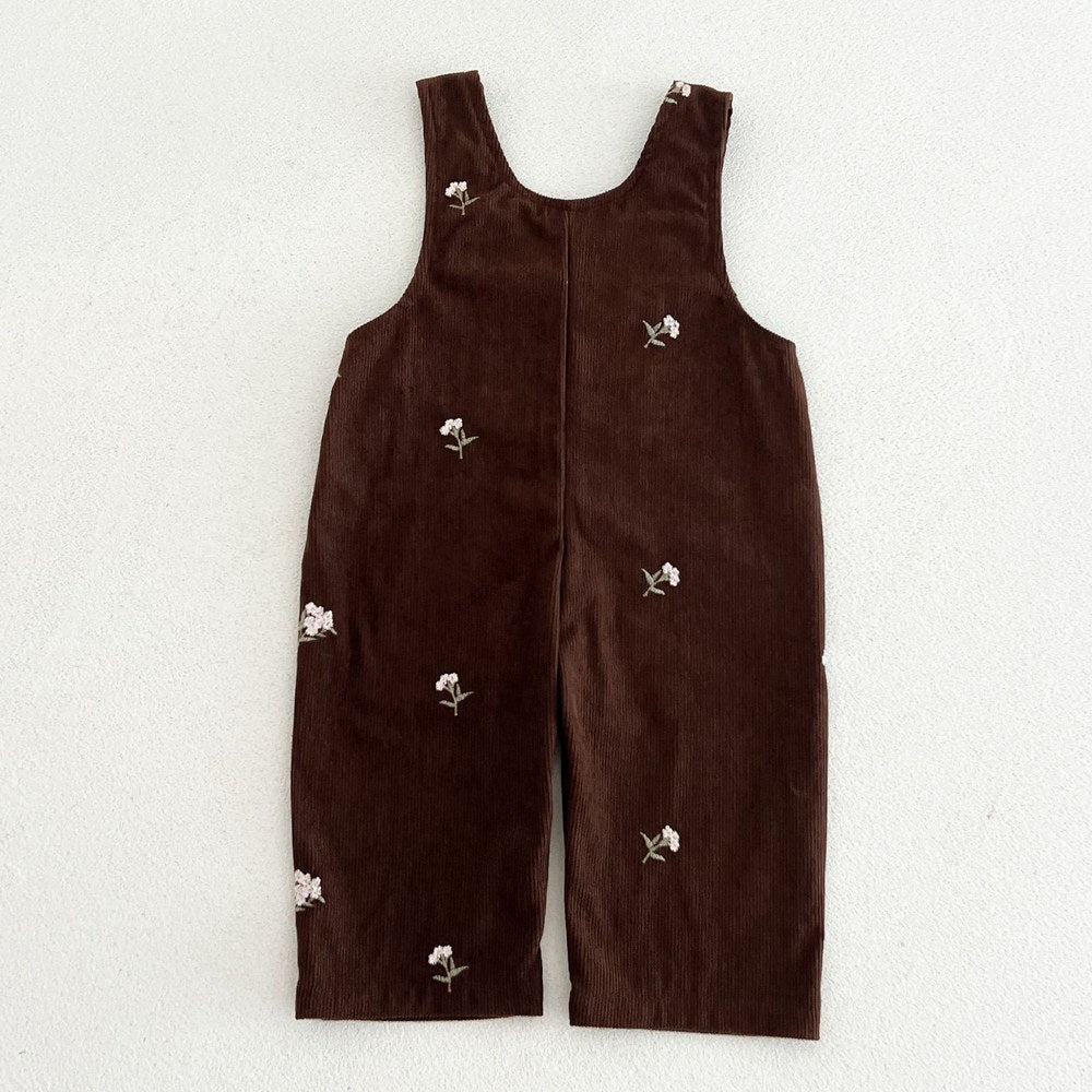 Baby Girls Sleeveless Flowers Embroidered Overalls