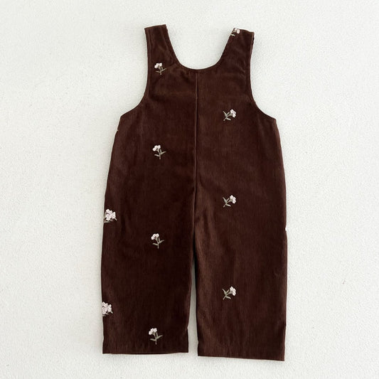 Baby Girls Sleeveless Flowers Embroidered Overalls