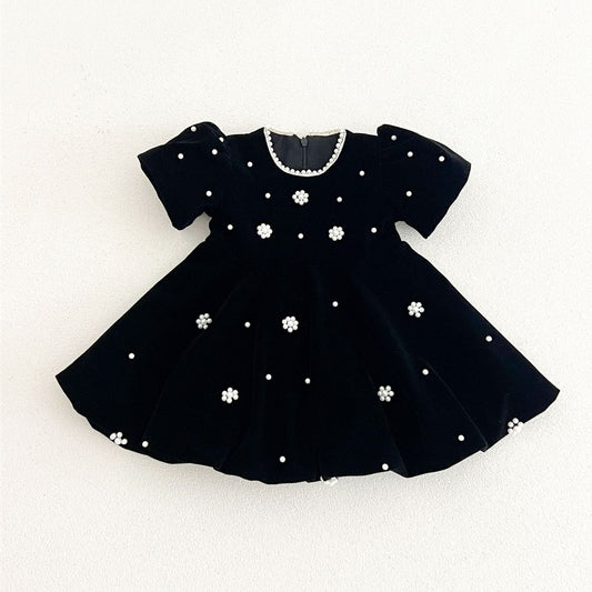 Baby Kids Girls Princess Short Sleeves Flowers Beaded Dress