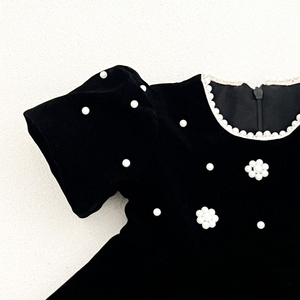 Baby Kids Girls Princess Short Sleeves Flowers Beaded Dress