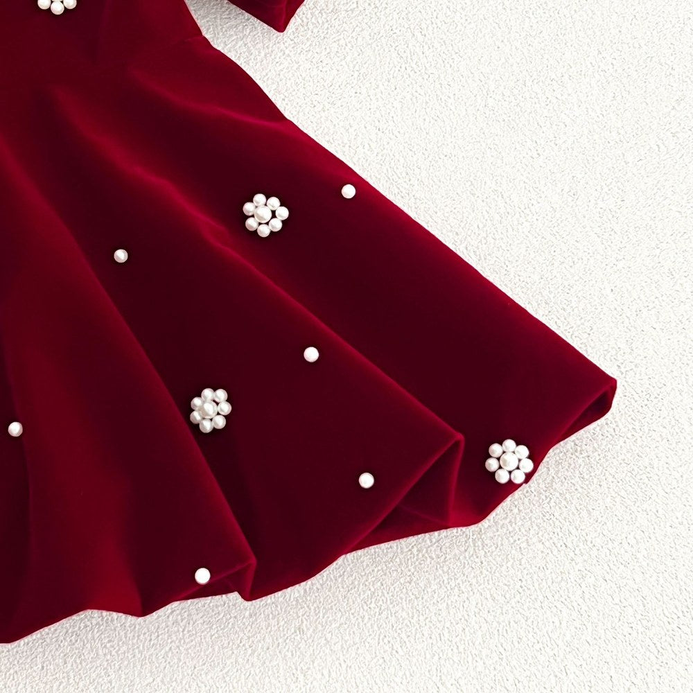 Baby Kids Girls Princess Short Sleeves Flowers Beaded Dress