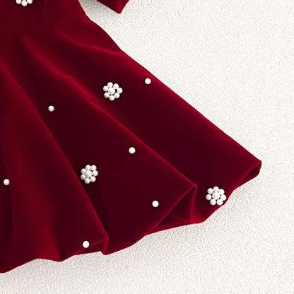 Baby Kids Girls Princess Short Sleeves Flowers Beaded Dress