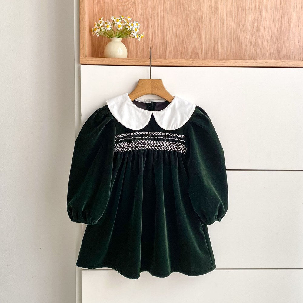 Baby Kids Girls Long Sleeves Peter Pan Collar Dress