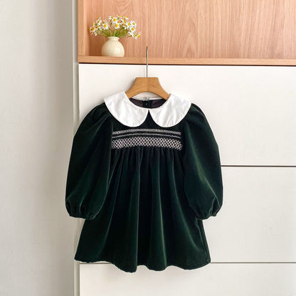 Baby Kids Girls Long Sleeves Peter Pan Collar Dress