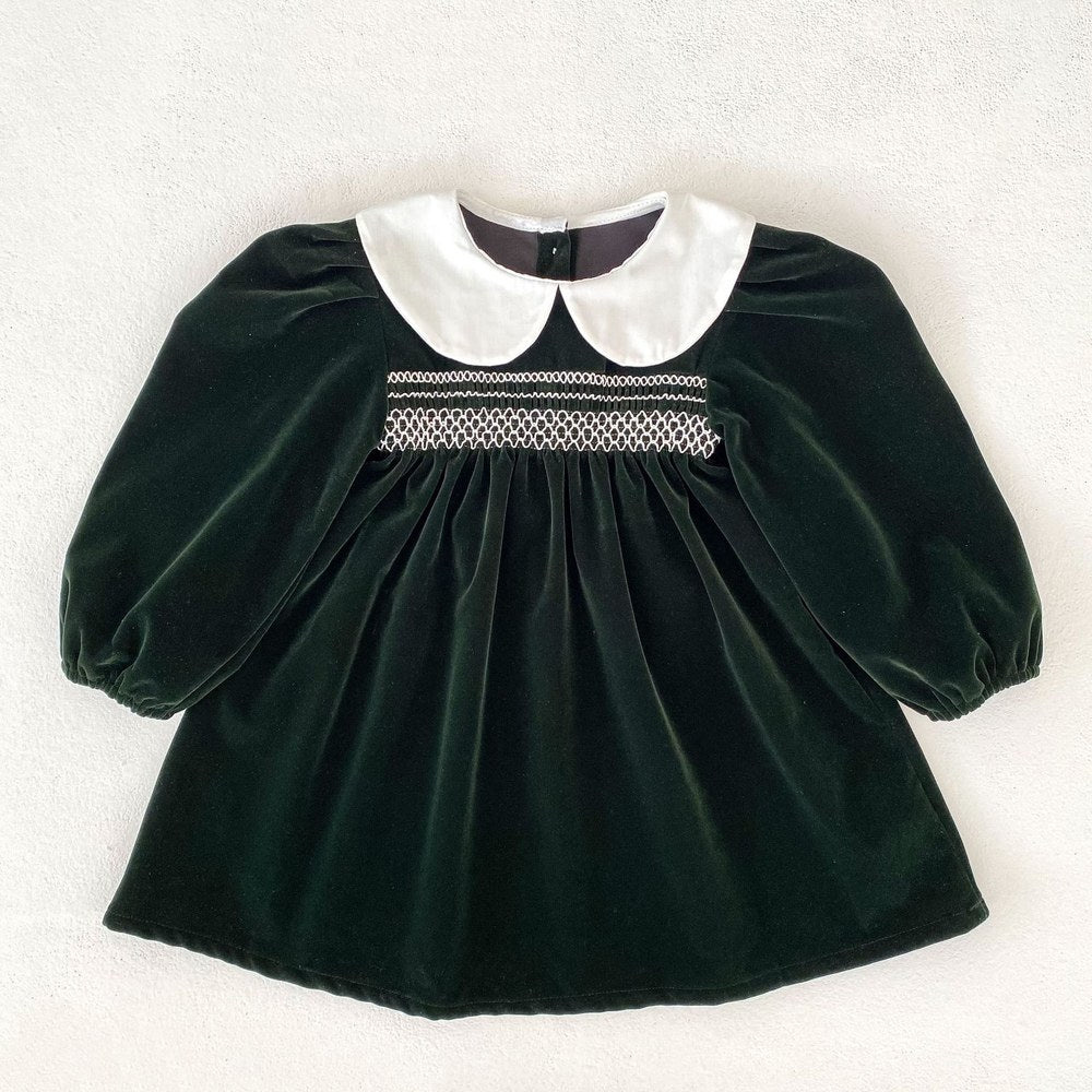 Baby Kids Girls Long Sleeves Peter Pan Collar Dress
