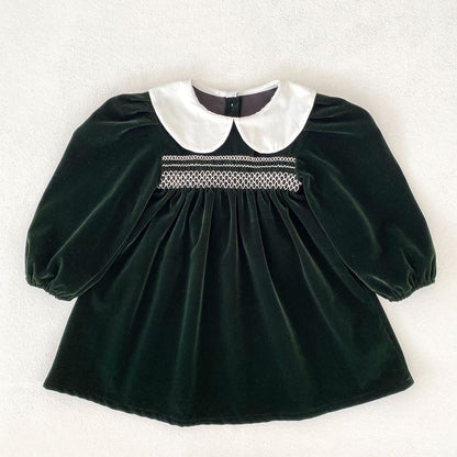 Baby Kids Girls Long Sleeves Peter Pan Collar Dress