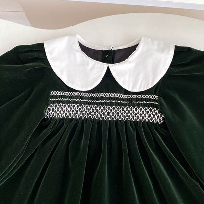 Baby Kids Girls Long Sleeves Peter Pan Collar Dress