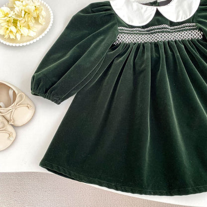 Baby Kids Girls Long Sleeves Peter Pan Collar Dress