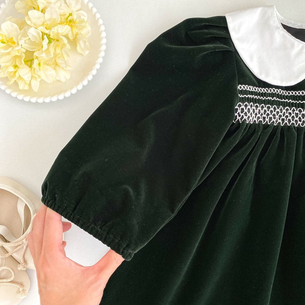 Baby Kids Girls Long Sleeves Peter Pan Collar Dress
