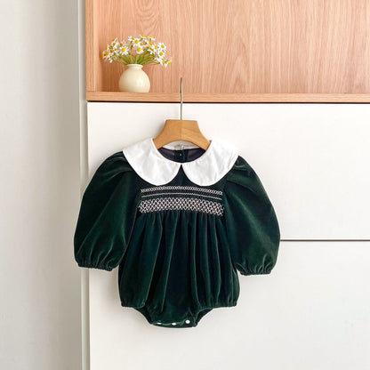Baby Kids Girls Long Sleeves Peter Pan Collar Bodysuit