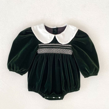 Baby Kids Girls Long Sleeves Peter Pan Collar Bodysuit