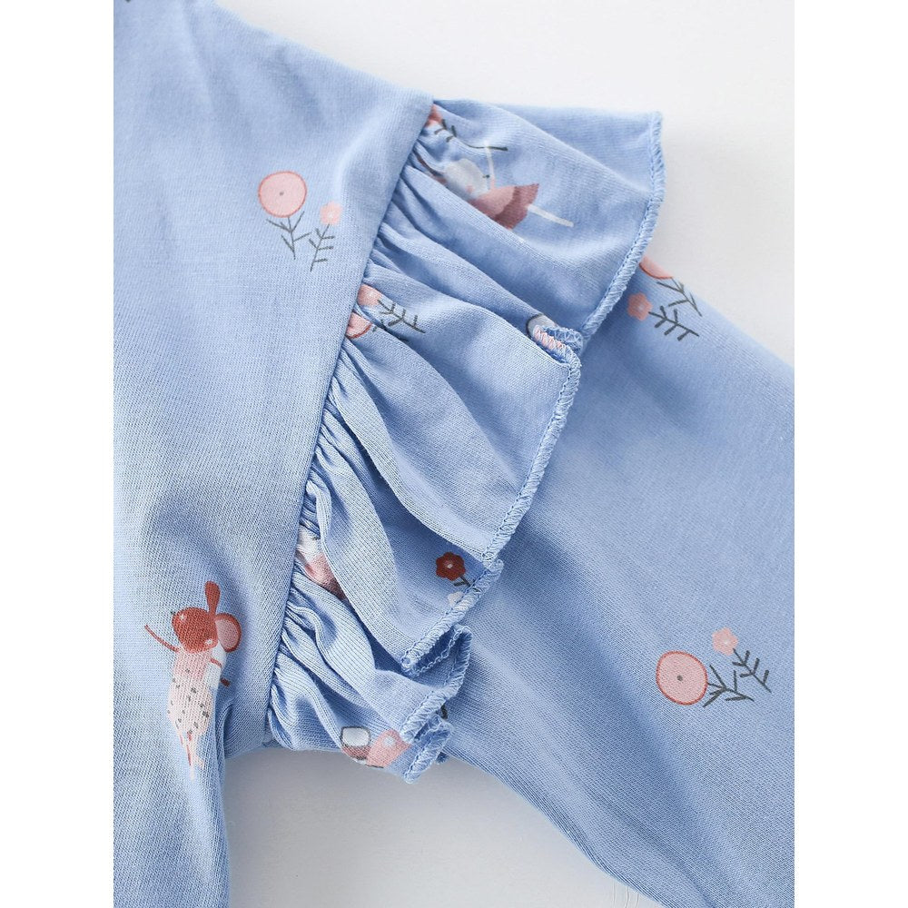 Baby Kids Girls Cartoon Pattern Long Sleeves Top