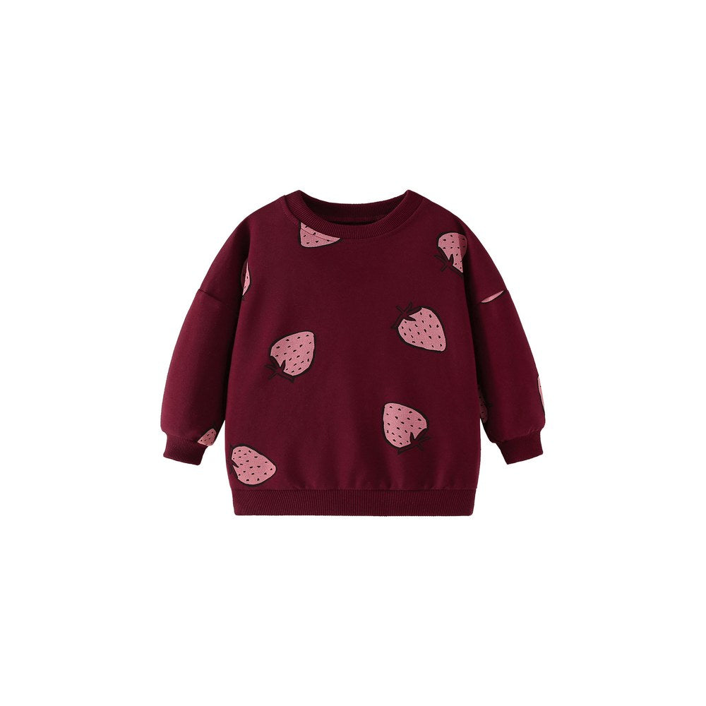 Baby Kids Girls Strawberry Cartoon Pattern Long Sleeves Top