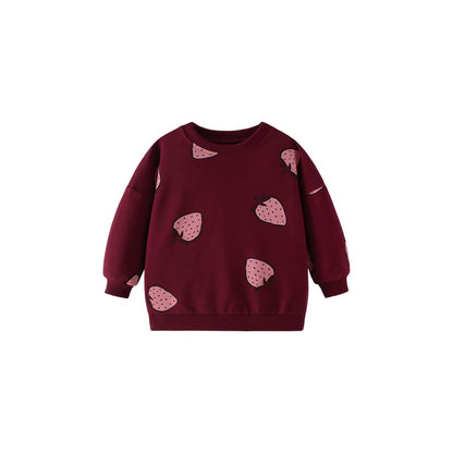 Baby Kids Girls Strawberry Cartoon Pattern Long Sleeves Top