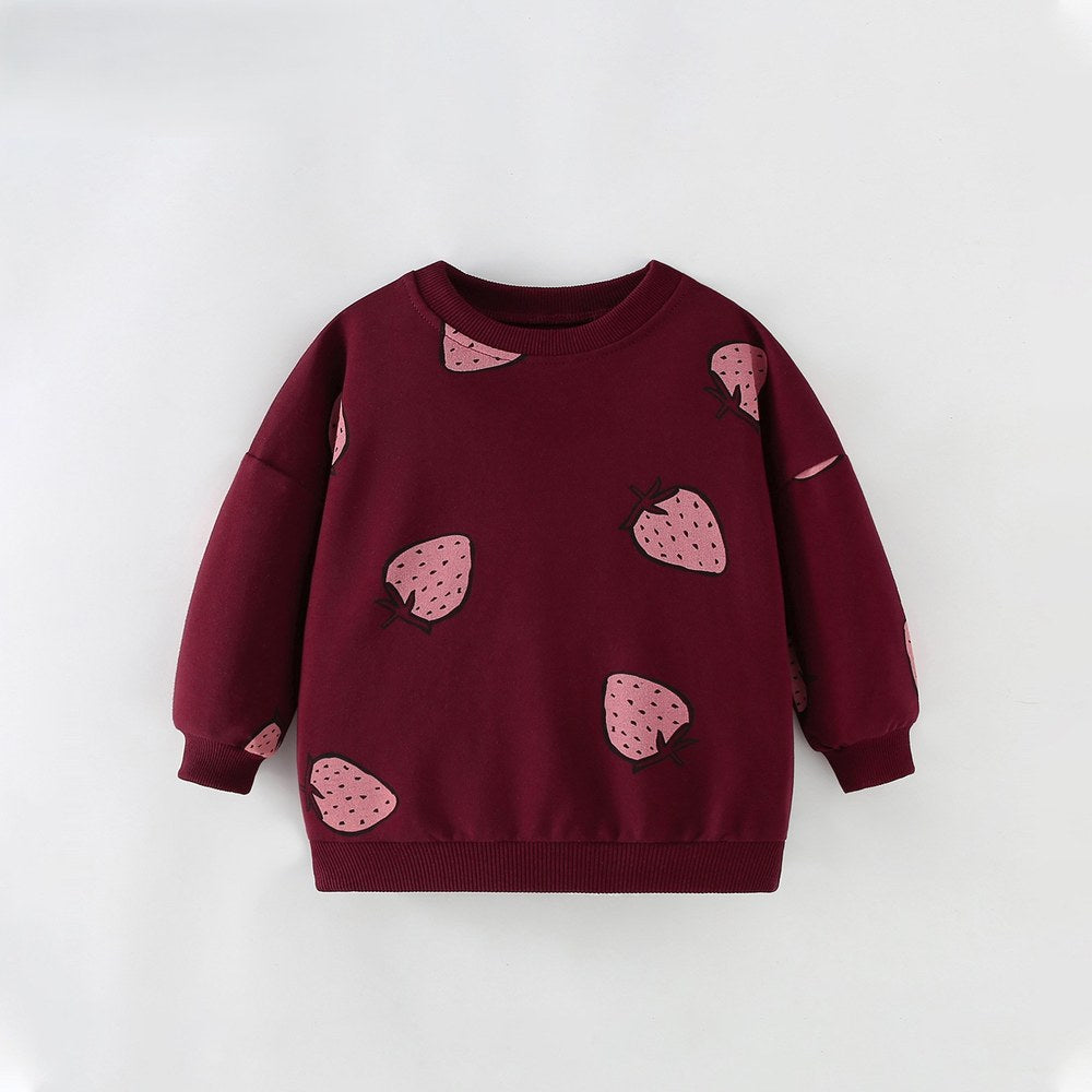 Baby Kids Girls Strawberry Cartoon Pattern Long Sleeves Top