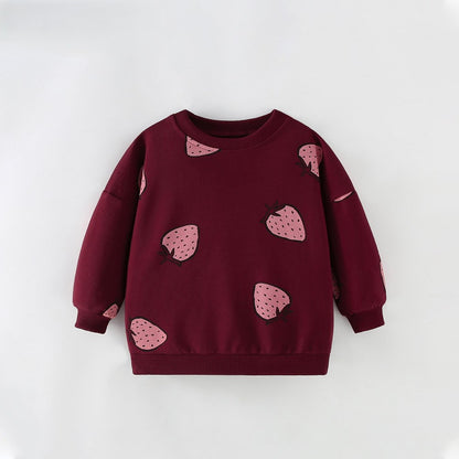 Baby Kids Girls Strawberry Cartoon Pattern Long Sleeves Top