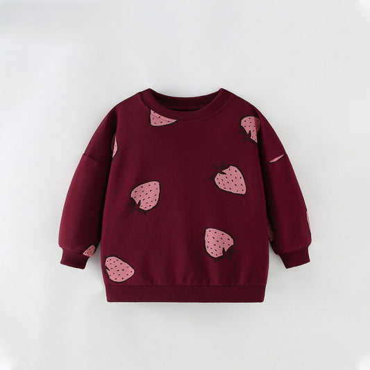 Baby Kids Girls Strawberry Cartoon Pattern Long Sleeves Top