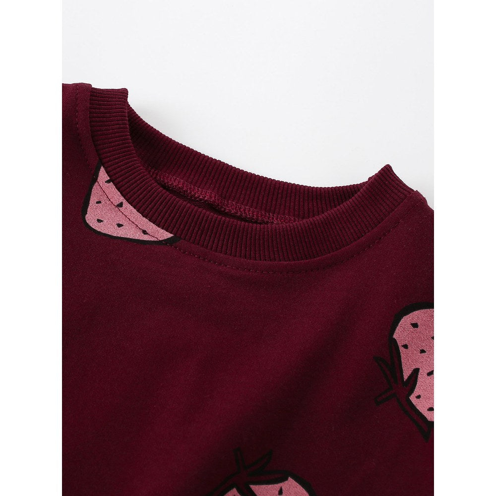 Baby Kids Girls Strawberry Cartoon Pattern Long Sleeves Top