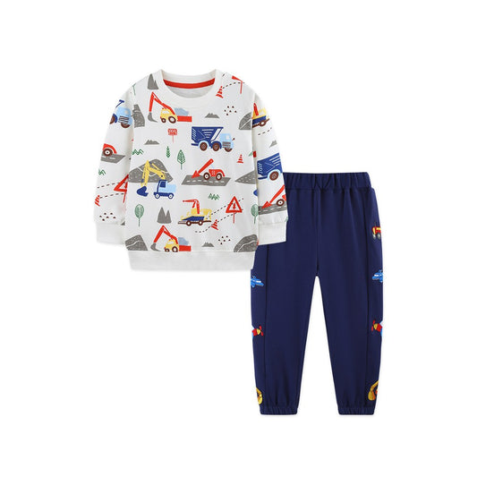 Baby Kids Boys Cartoon Pattern Long Sleeves Pullover and Pants 2-piece Clothing Set