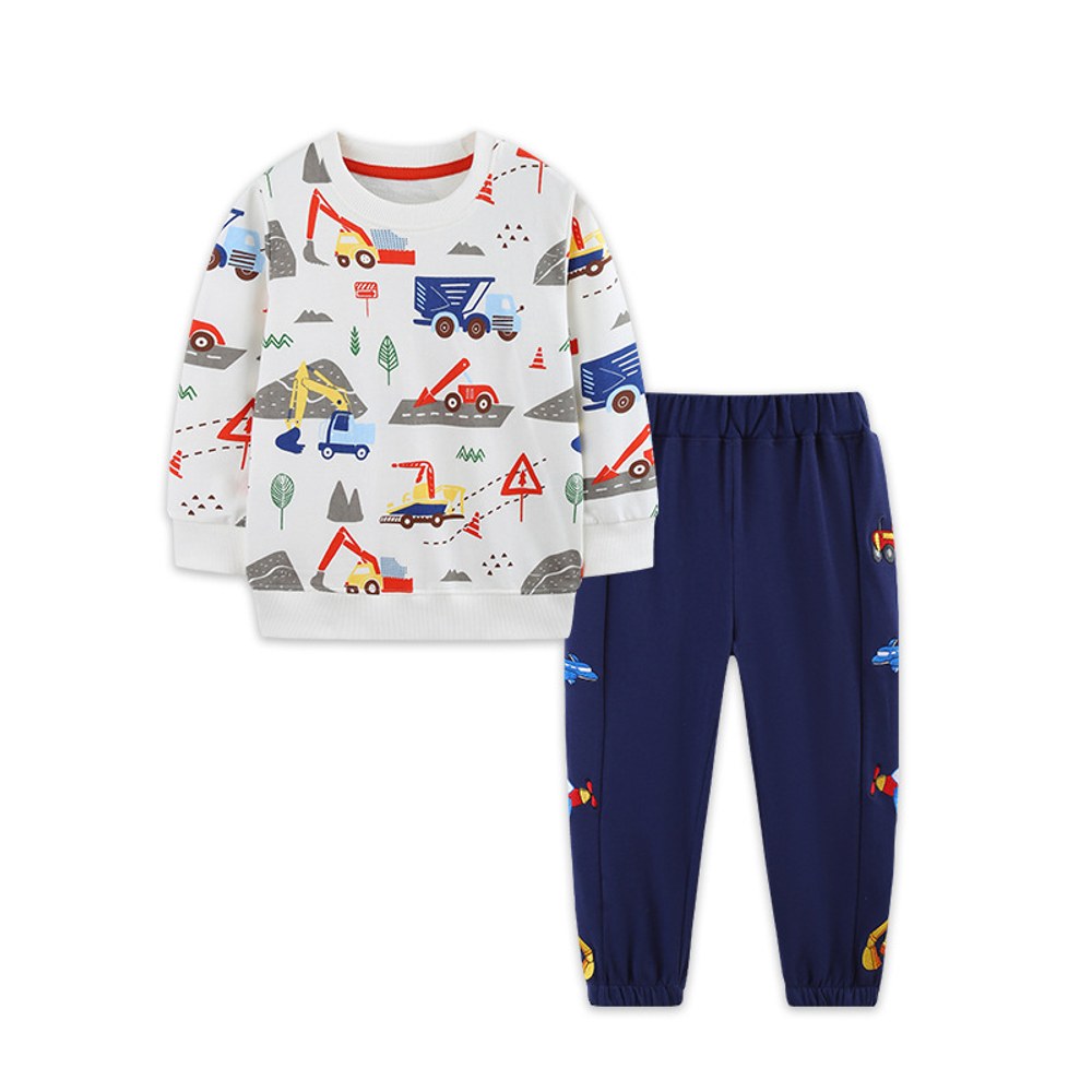 Baby Kids Boys Cartoon Pattern Long Sleeves Pullover and Pants 2-piece Clothing Set