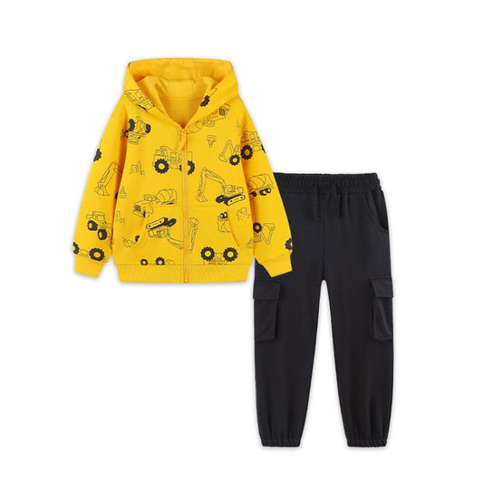 Baby Kids Boys Cartoon Pattern Long Sleeves Coat and Plain Pants 2-piece Clothing Set