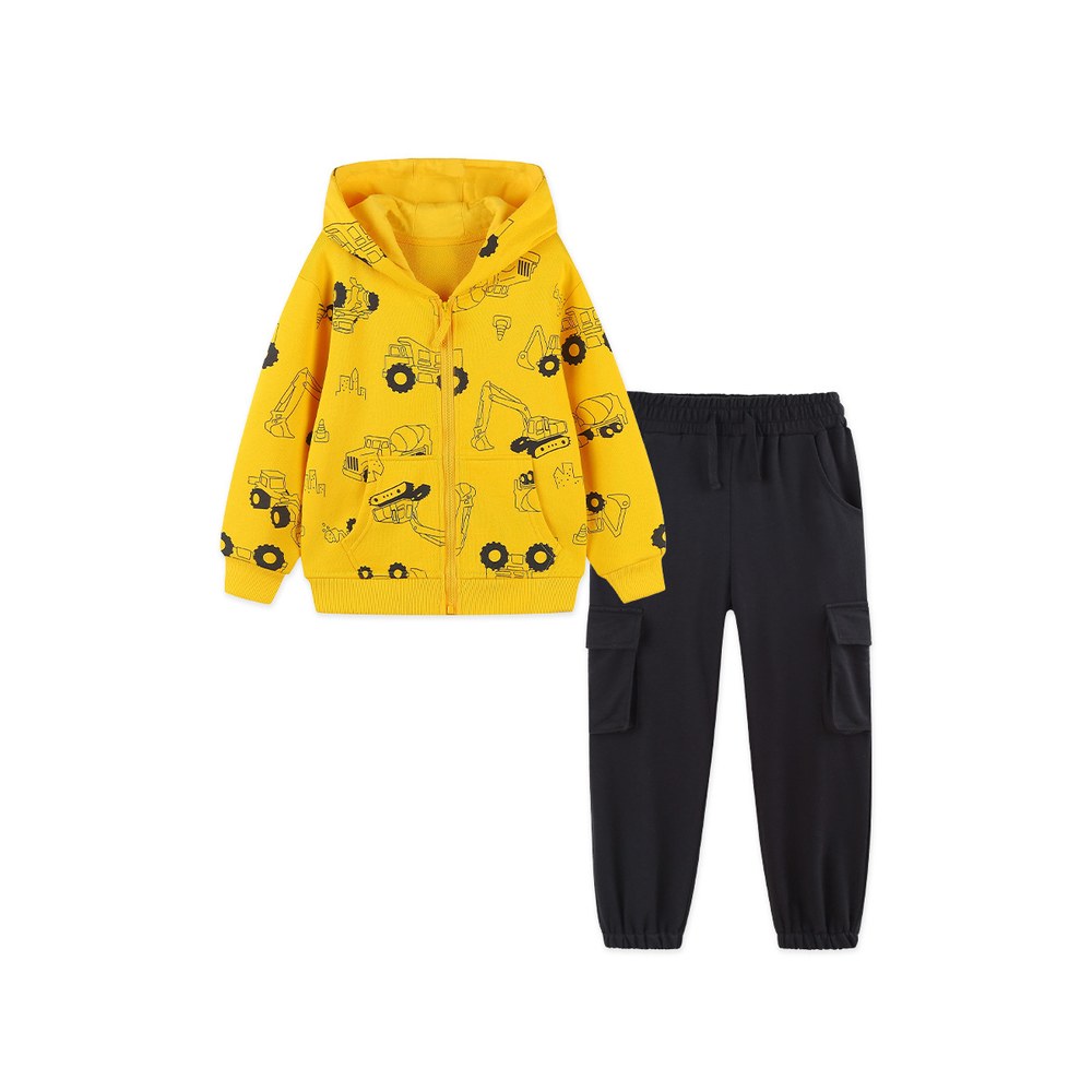 Baby Kids Boys Cartoon Pattern Long Sleeves Coat and Plain Pants 2-piece Clothing Set