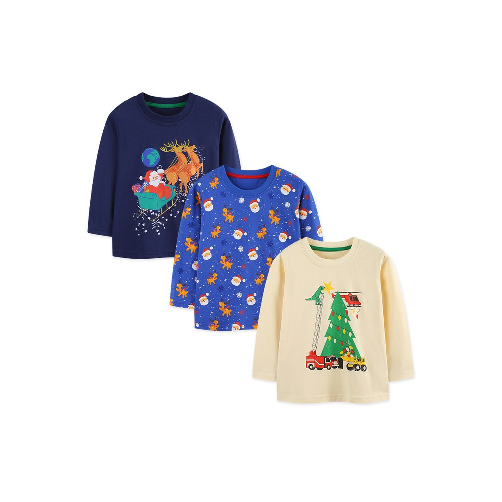 Baby Kids Christmas Cartoon Pattern Top 3-Piece Clothing Set for Boys