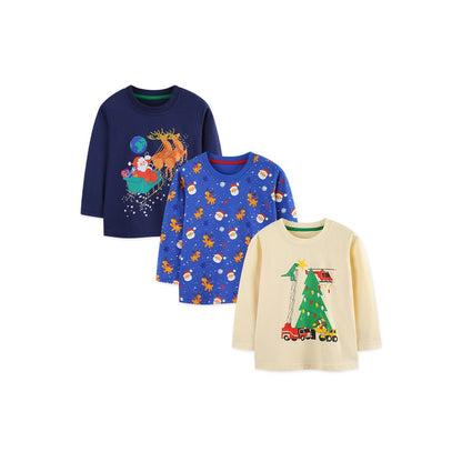 Baby Kids Christmas Cartoon Pattern Top 3-Piece Clothing Set for Boys