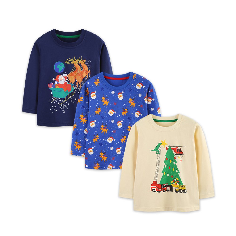 Baby Kids Christmas Cartoon Pattern Top 3-Piece Clothing Set for Boys