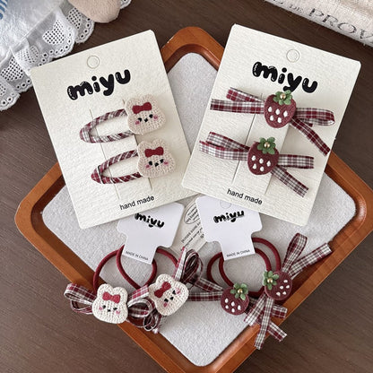 Plaid Cloth Hair Accessory for Girls 4 Pieces Set