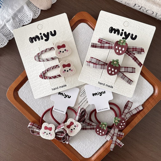 Plaid Cloth Hair Accessory for Girls 4 Pieces Set