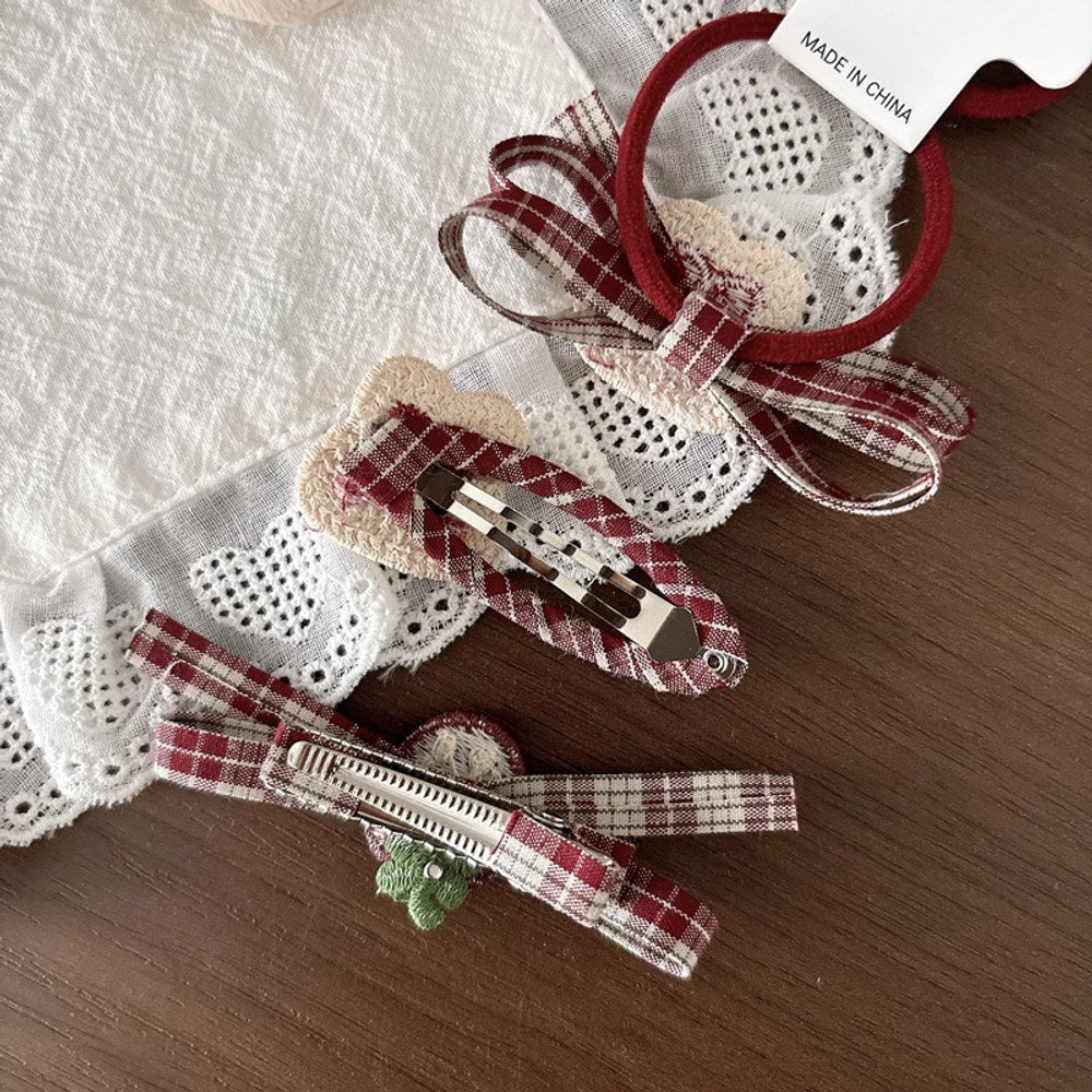 Plaid Cloth Hair Accessory for Girls 4 Pieces Set