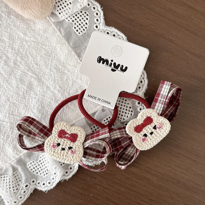 Plaid Cloth Hair Accessory for Girls 4 Pieces Set