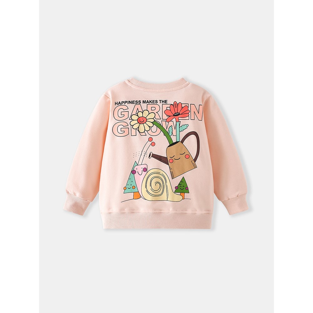 Kids Girls Cartoon Pattern Crew Neck Long Sleeves Sweatshirt