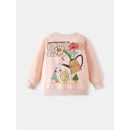 Kids Girls Cartoon Pattern Crew Neck Long Sleeves Sweatshirt