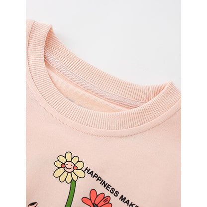 Kids Girls Cartoon Pattern Crew Neck Long Sleeves Sweatshirt
